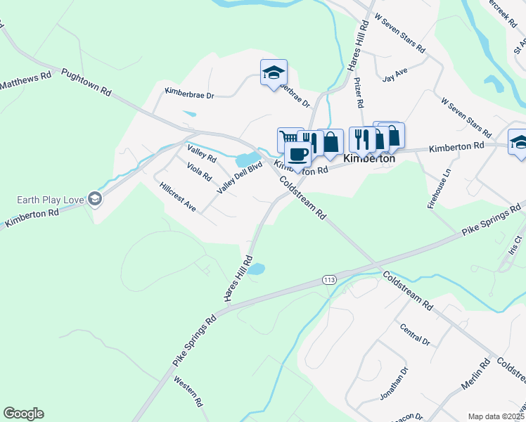 map of restaurants, bars, coffee shops, grocery stores, and more near 1203 Carriage Hill Drive in Phoenixville
