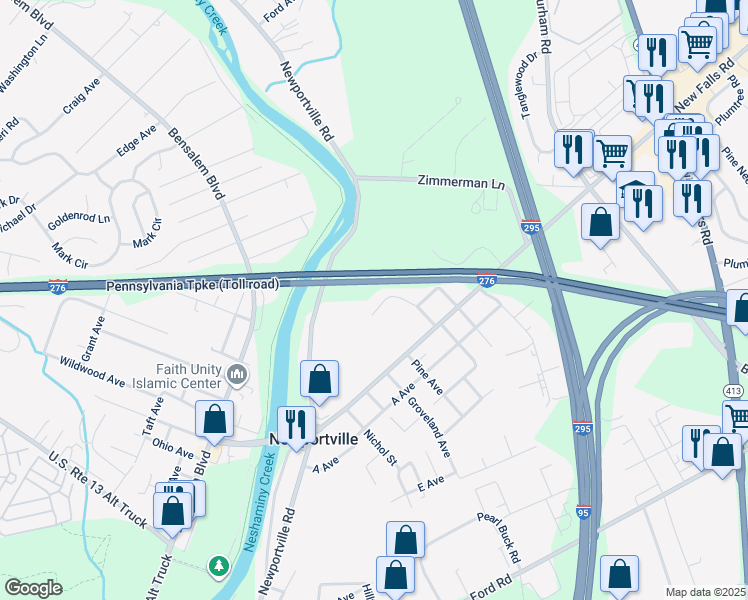 map of restaurants, bars, coffee shops, grocery stores, and more near 4326 Sunset Avenue in Levittown