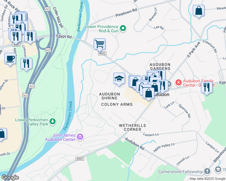 map of restaurants, bars, coffee shops, grocery stores, and more near in Norristown