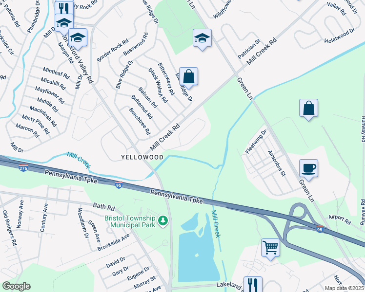 map of restaurants, bars, coffee shops, grocery stores, and more near 46 Yellowood Dr in Levittown