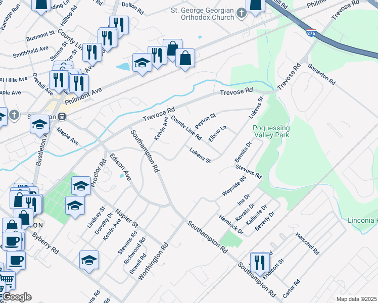 map of restaurants, bars, coffee shops, grocery stores, and more near 1008 Lukens Street in Philadelphia