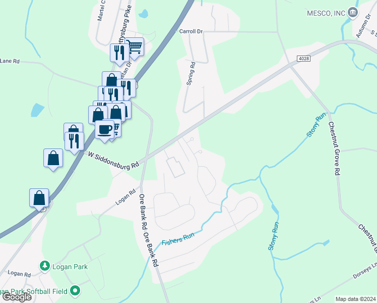 map of restaurants, bars, coffee shops, grocery stores, and more near 106 Stonebridge Drive in Dillsburg