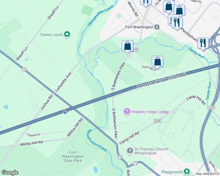 map of restaurants, bars, coffee shops, grocery stores, and more near 516 South Bethlehem Pike in Fort Washington