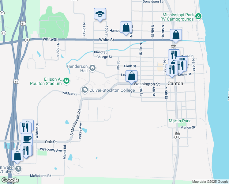 map of restaurants, bars, coffee shops, grocery stores, and more near 901 Washington Street in Canton