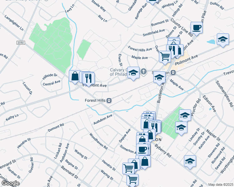 map of restaurants, bars, coffee shops, grocery stores, and more near 13093 Blakeslee Drive in Philadelphia