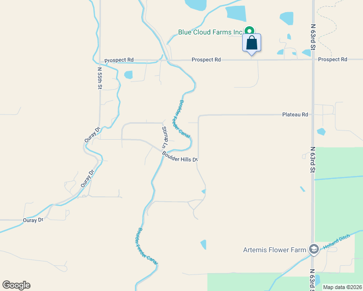 map of restaurants, bars, coffee shops, grocery stores, and more near 5860 Boulder Hills Drive in Longmont