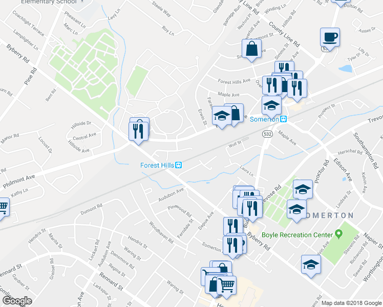 map of restaurants, bars, coffee shops, grocery stores, and more near 13093 Blakeslee Drive in Philadelphia