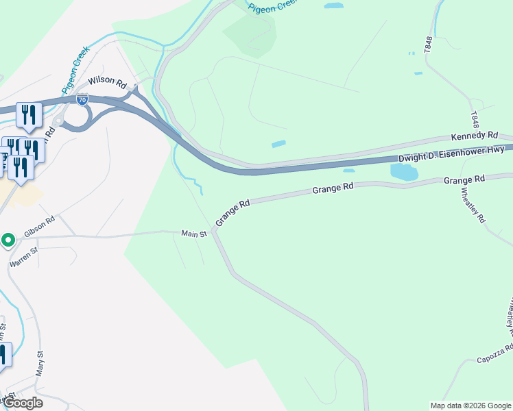 map of restaurants, bars, coffee shops, grocery stores, and more near 1596 Grange Road in Charleroi