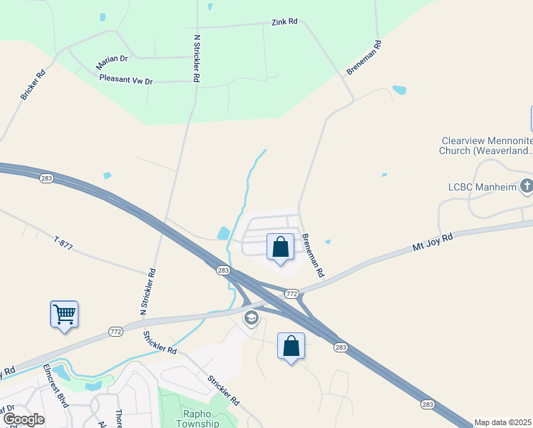 map of restaurants, bars, coffee shops, grocery stores, and more near Ridgewood Road in Quarryville