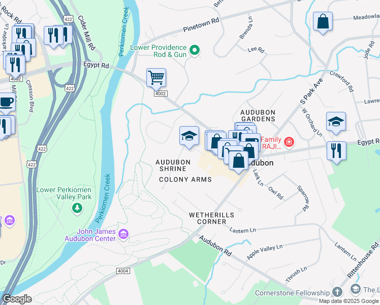 map of restaurants, bars, coffee shops, grocery stores, and more near in Norristown