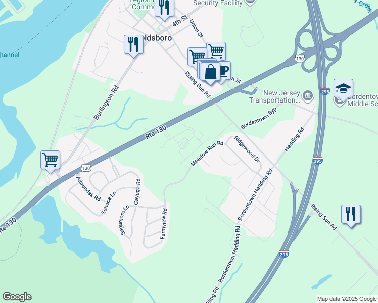 map of restaurants, bars, coffee shops, grocery stores, and more near 42 Marion Avenue in Bordentown