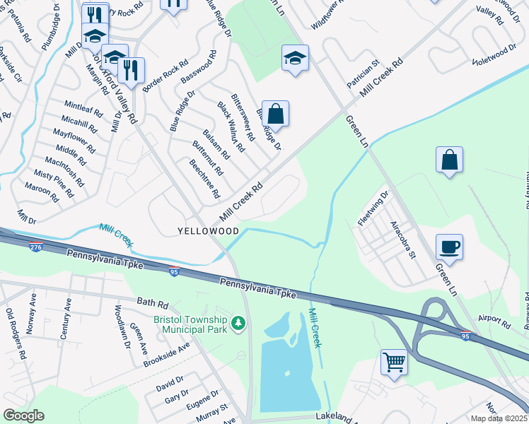 map of restaurants, bars, coffee shops, grocery stores, and more near 6 Young Birch Road in Levittown
