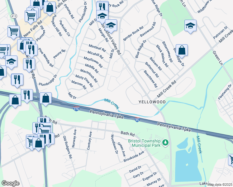 map of restaurants, bars, coffee shops, grocery stores, and more near 204 Devon Way in Levittown
