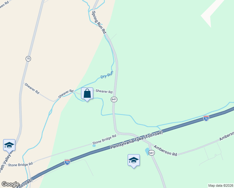 map of restaurants, bars, coffee shops, grocery stores, and more near 18045 Spring Run Road in Spring Run