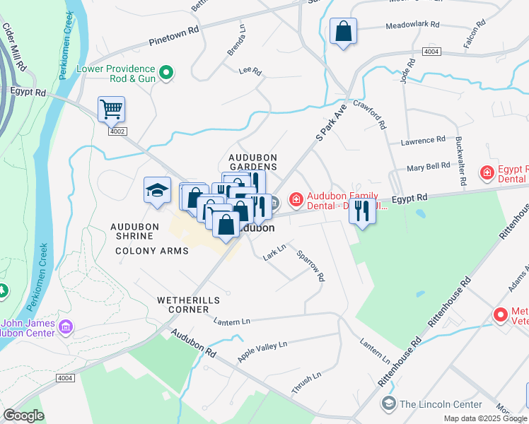 map of restaurants, bars, coffee shops, grocery stores, and more near 2790 Egypt Road in Eagleville