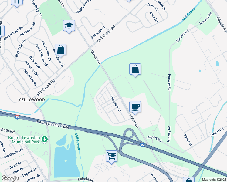 map of restaurants, bars, coffee shops, grocery stores, and more near 2419 Bloomsdale Road in Levittown