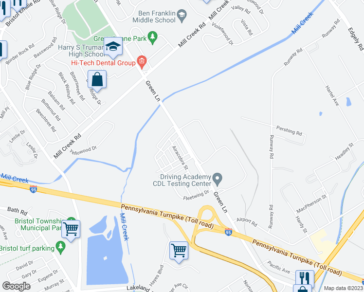 map of restaurants, bars, coffee shops, grocery stores, and more near 2419 Bloomsdale Road in Levittown