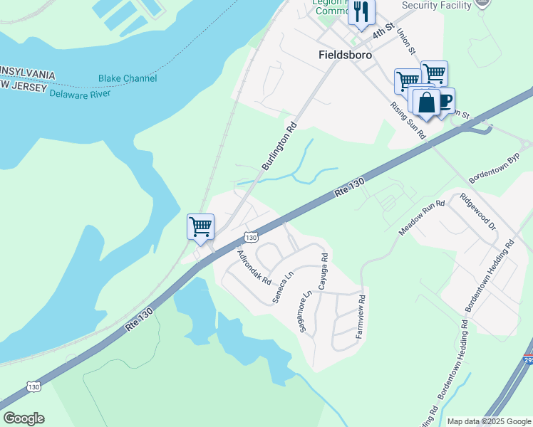 map of restaurants, bars, coffee shops, grocery stores, and more near 31 Allegheny Lane in Fieldsboro