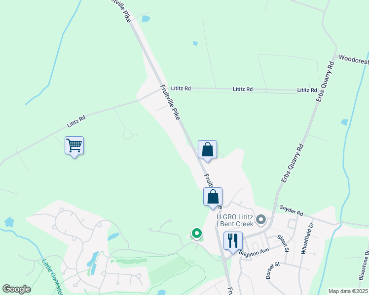 map of restaurants, bars, coffee shops, grocery stores, and more near 923 Fruitville Pike in Lititz