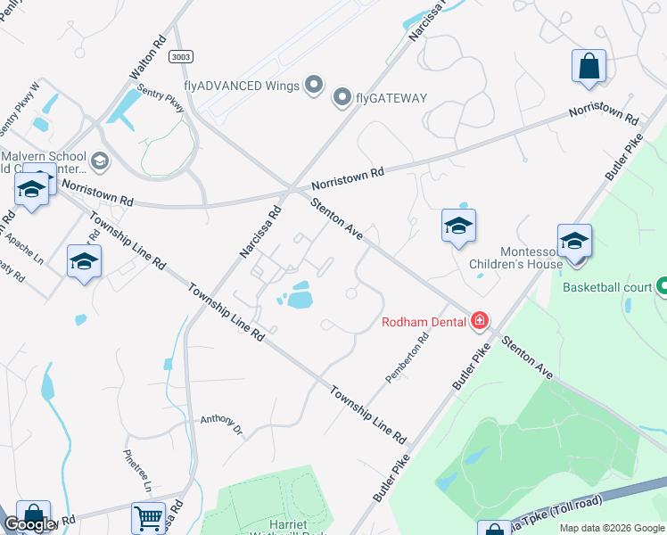 map of restaurants, bars, coffee shops, grocery stores, and more near 1665 Caslon Circle in Blue Bell