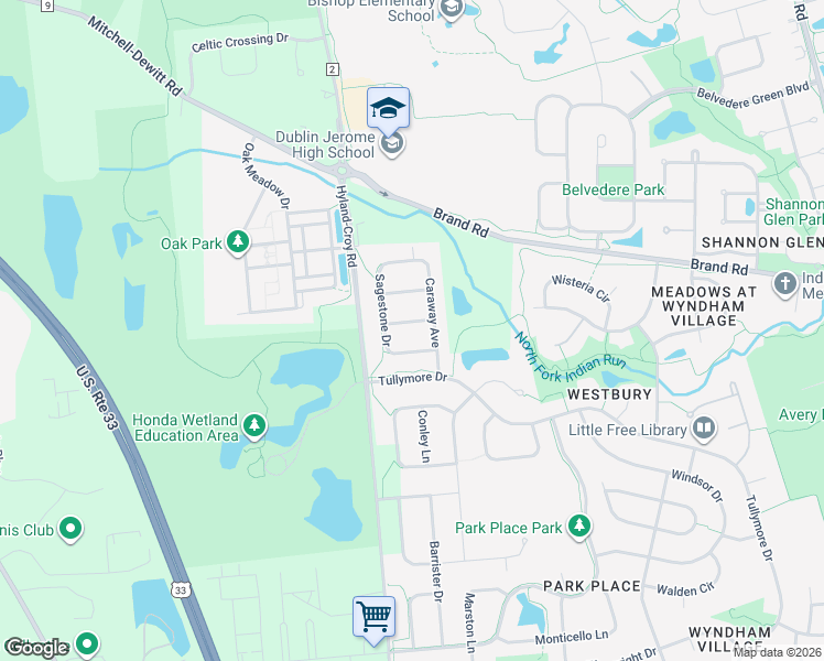 map of restaurants, bars, coffee shops, grocery stores, and more near 6821 Sagestone Drive in Dublin