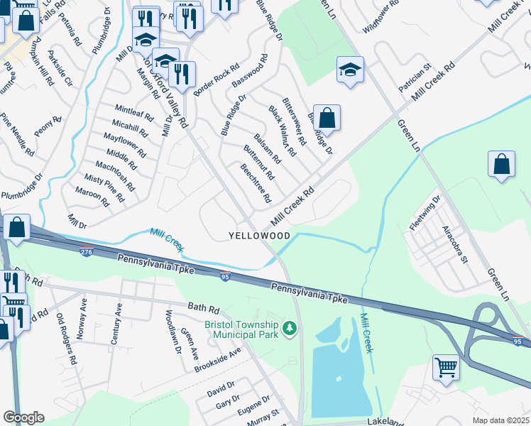 map of restaurants, bars, coffee shops, grocery stores, and more near 228 Blue Ridge Drive in Levittown
