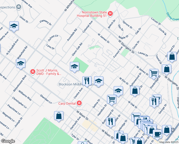map of restaurants, bars, coffee shops, grocery stores, and more near 205 Centre Avenue in Eagleville