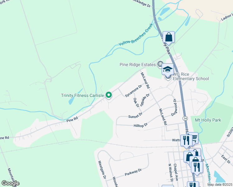 map of restaurants, bars, coffee shops, grocery stores, and more near 205 Pine Road in Mount Holly Springs