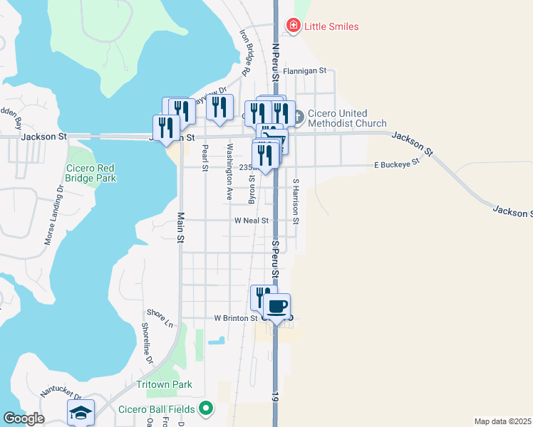 map of restaurants, bars, coffee shops, grocery stores, and more near 59 West Neal Street in Cicero