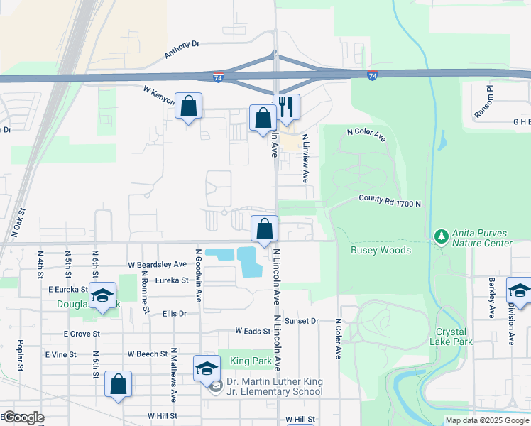 map of restaurants, bars, coffee shops, grocery stores, and more near in Urbana