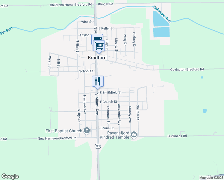 map of restaurants, bars, coffee shops, grocery stores, and more near 205 East Smithfield Street in Bradford