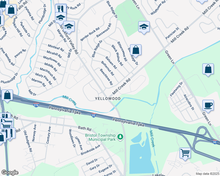 map of restaurants, bars, coffee shops, grocery stores, and more near 228 Blue Ridge Drive in Levittown