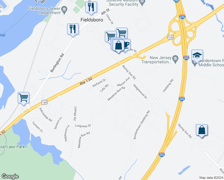 map of restaurants, bars, coffee shops, grocery stores, and more near 42 Marion Avenue in Bordentown