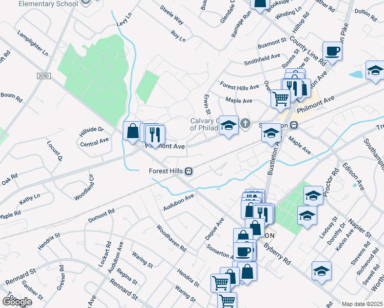 map of restaurants, bars, coffee shops, grocery stores, and more near 13054 Blakeslee Drive in Philadelphia