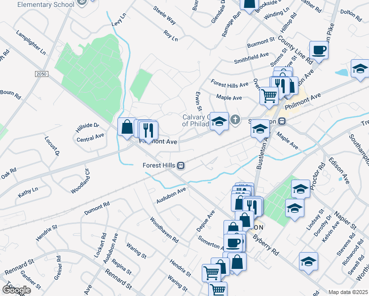 map of restaurants, bars, coffee shops, grocery stores, and more near 13054 Blakeslee Drive in Philadelphia
