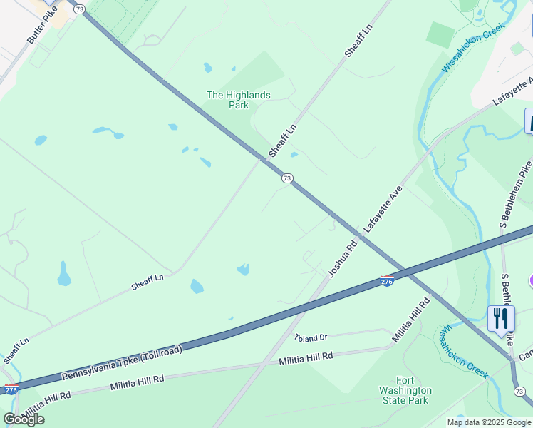 map of restaurants, bars, coffee shops, grocery stores, and more near 310 Skippack Pike in Fort Washington