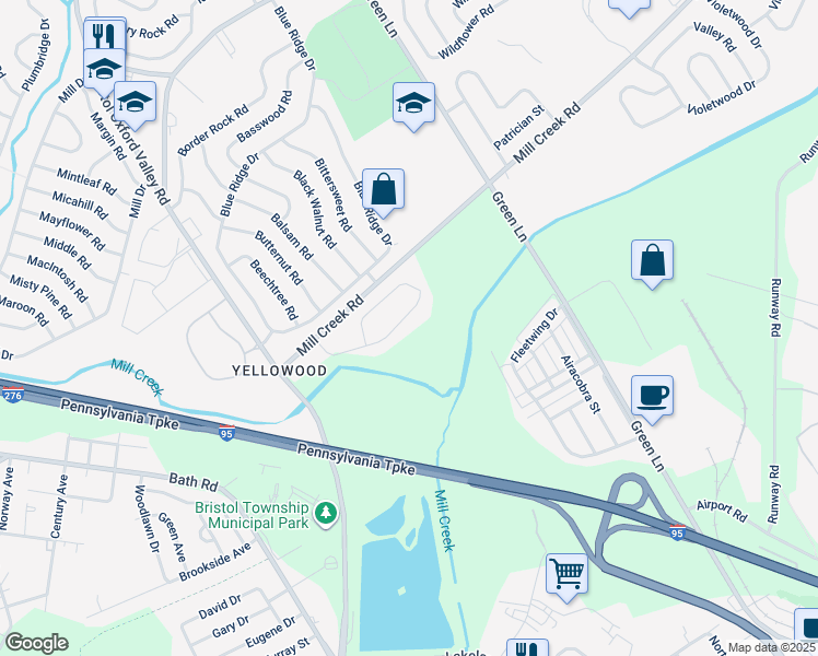 map of restaurants, bars, coffee shops, grocery stores, and more near 52 Yellowood Drive in Levittown
