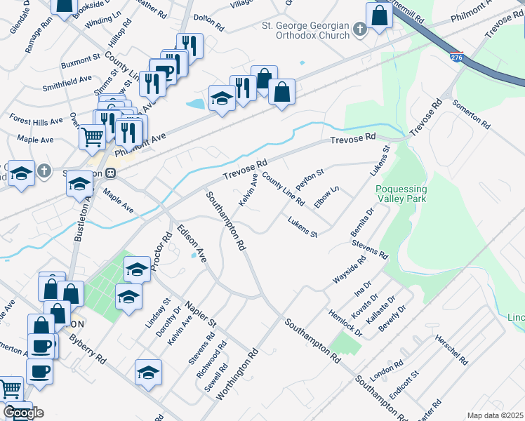 map of restaurants, bars, coffee shops, grocery stores, and more near 15035 Kelvin Avenue in Philadelphia