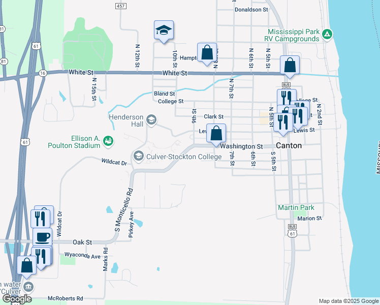 map of restaurants, bars, coffee shops, grocery stores, and more near 901 Washington Street in Canton