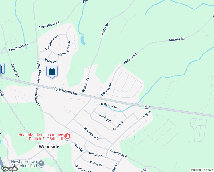 map of restaurants, bars, coffee shops, grocery stores, and more near 675 Midway Road in York Haven