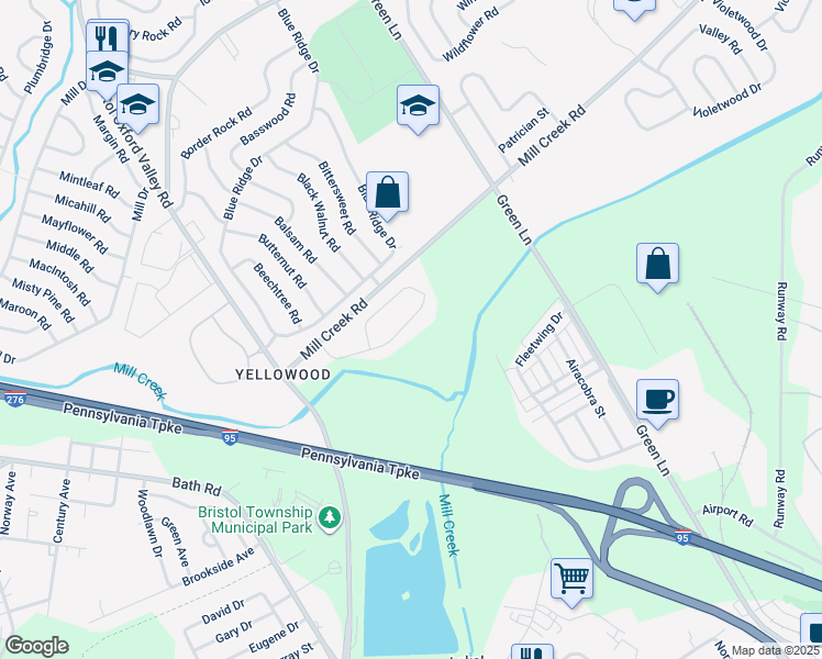 map of restaurants, bars, coffee shops, grocery stores, and more near 52 Yellowood Drive in Levittown