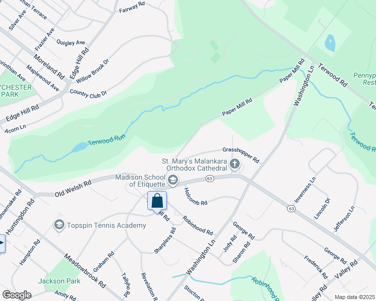 map of restaurants, bars, coffee shops, grocery stores, and more near 2051 Paper Mill Road in Montgomery County