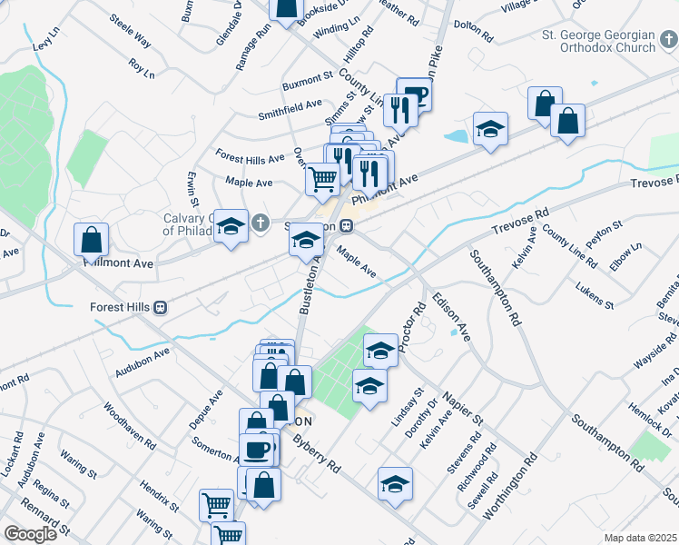 map of restaurants, bars, coffee shops, grocery stores, and more near 614 Maple Avenue in Philadelphia