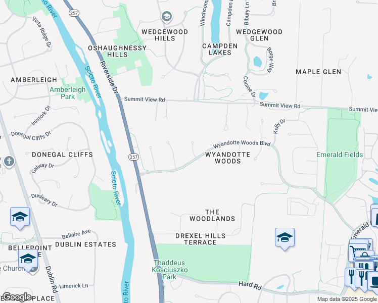 map of restaurants, bars, coffee shops, grocery stores, and more near 7817 Silver Rose Court in Dublin