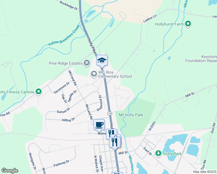 map of restaurants, bars, coffee shops, grocery stores, and more near 708 Holly Pike in Mount Holly Springs