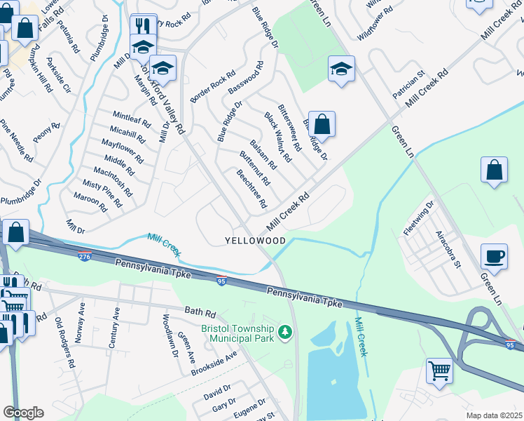 map of restaurants, bars, coffee shops, grocery stores, and more near 229 Blue Ridge Drive in Levittown