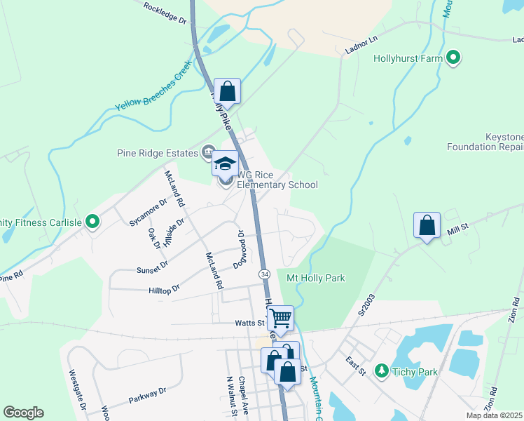 map of restaurants, bars, coffee shops, grocery stores, and more near 708 Holly Pike in Mount Holly Springs