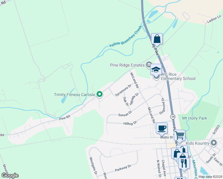 map of restaurants, bars, coffee shops, grocery stores, and more near 120 Pine Road in Mount Holly Springs