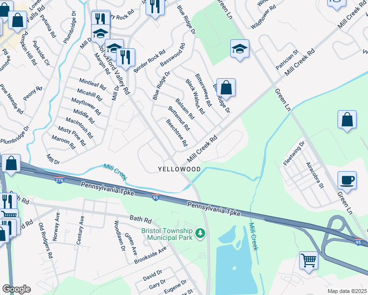 map of restaurants, bars, coffee shops, grocery stores, and more near 229 Blue Ridge Drive in Levittown