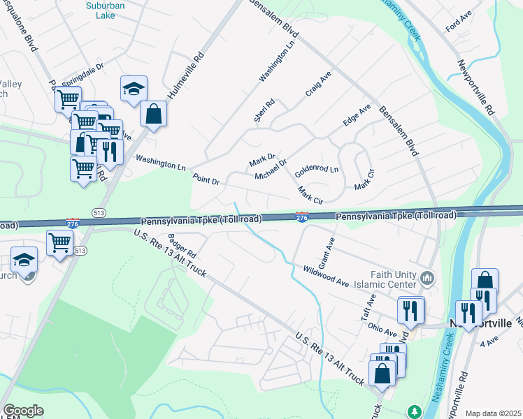 map of restaurants, bars, coffee shops, grocery stores, and more near 5706 Bedci Court in Bucks County